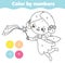Cute fairy with magic wand. Coloring page for kids. Educational children game. Color by numbers activity
