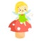 Cute fairy sit on mushroom. Garden elf, little pixie