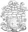 Cute fairy tale doodle mushrooms house for coloring book for adult