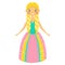 Cute fairy tale princess with blondie braids. Girl in long gown queen costume dress. Cartoon style vector illustration