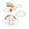 Cute fairytale unicorn with balloon helium and rainbow