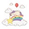 Cute fairytale unicorn with balloon helium and rainbow