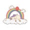 Cute fairytale unicorn with balloons helium and rainbow