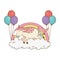 Cute fairytale unicorn with balloons helium and rainbow