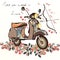 Cute fake hand drawn bike with bunch of spring flowers. Valentin