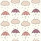 Cute fall autumn seamless vector pattern background illustration with umbrellas, clouds and rain