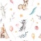 Cute family baby raccon, deer and bunny. animal nursery giraffe, and bear isolated illustration. Watercolor boho raccon