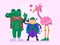 Cute Family Humanized Animal Characters in Flat