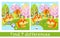 Cute family of squirrels in spring. Find 7 differences. Game for children. Hand drawn full color children illustration