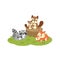 Cute family woodland animals. Foxes,Raccoons,Squirrels cartoon.