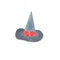 A cute fancy grey hat of a witch with a red bow and a ruche, clipart useful for halloween party decoration