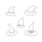 A cute fancy hat of a witch set vector outline illustration isolated object on the white background