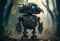 A cute fantastic robot in the forest. Created with Generative AI