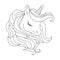 Cute fantastic unicorn. Black and white, linear, image. For the design of coloring books, prints, posters, stickers, tattoos, etc.