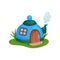 Cute fantasy house in form of blue teapot with little window and wooden door. Cartoon flat vector design for fairy tale