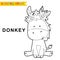 Cute farm animal easy coloring page. Cute and funny a donkey wearing the flower crown cartoon character.