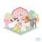 Cute farm animal kid set cow, pig, lamb, donkey, bunny, chick, horse, goat, duck isolated. Domestic animals composition