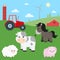 Cute Farm Animals Vector Set with Country Backdrop