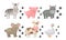 Cute Farm and Wild Animals and Their Paw Fingerprints Collection, Zebra, Pig, Hippo, Koala, Cow, Goose Vector