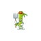 Cute Farmer bamboo stick cartoon mascot with hat and tools