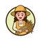 Cute farmer girl cartoon carrying bundle of wheat