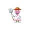 Cute Farmer love clock sand cartoon mascot with hat and tools