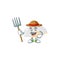 Cute Farmer white chinese folding fan cartoon mascot with hat and tools