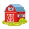 Cute farmhouse red house in cartoon style. Vector illustration with stable and barn