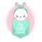 Cute fashion bunny sit in pocket. Baby rabbit, hare looking out and typography my little friend. Vector illustration for fashion