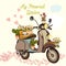 Cute fashion garden illustration with bike, flowers