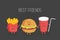 Cute fast food burger, soda, french fries