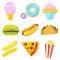 Cute fast food icons set. Vector illustration