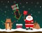 Cute fat big Santa Claus and reindeer signal to send gift to chi