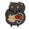 Cute fat black lucky cat with red fish and Japanese word mean lucky cartoon