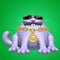 Cute fat cat in black glasses and golden medallion. 3D illustration.