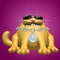 Cute fat cat in black glasses and silver medallion. 3D illustration.