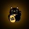 Cute fat lucky cat gold on black luxury concept. Translation Japanese word is `Fortune`.