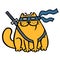 Cute fat ninja cat in a mask and a sword. Vector illustration.