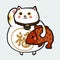 Cute fat white lucky cat with red fish and Japanese word mean lucky cartoon