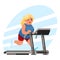 Cute fat woman cardio running treadmill simulator fitness gym run exercise training lose weight concept flat design