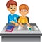 Cute father and son cartoon learn with smile