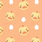 Cute feathered chick seamless pattern, duck muzzle vector illustration. Kid texture, background, wallpapers, yellow ornament.