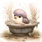 Cute Feathered Hatchling Bathing, AI Generated