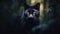 Cute feline staring, outdoors, in the dark forest generated by AI