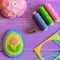 Cute felt Easter egg. Handmade patchwork felt Easter egg, colored thread set, thimble, pin cushion, felt scrap