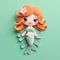 Cute Felt Mermaid Illustration On Solid Background