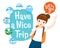 Cute Female Backpacker Traveller With Have A Nice Trip Texts And Travel Icons