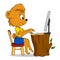 Cute female cartoon bear typing on computer