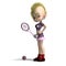 Cute female cartoon punk is a tennis player. 3D