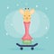 Cute female giraffe in skateboard character